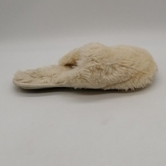 Express Womens Slide Slipper Ivory Faux Fur Flat Heel Round Toe Cushioned M 7-8 - Picture 2 of 9